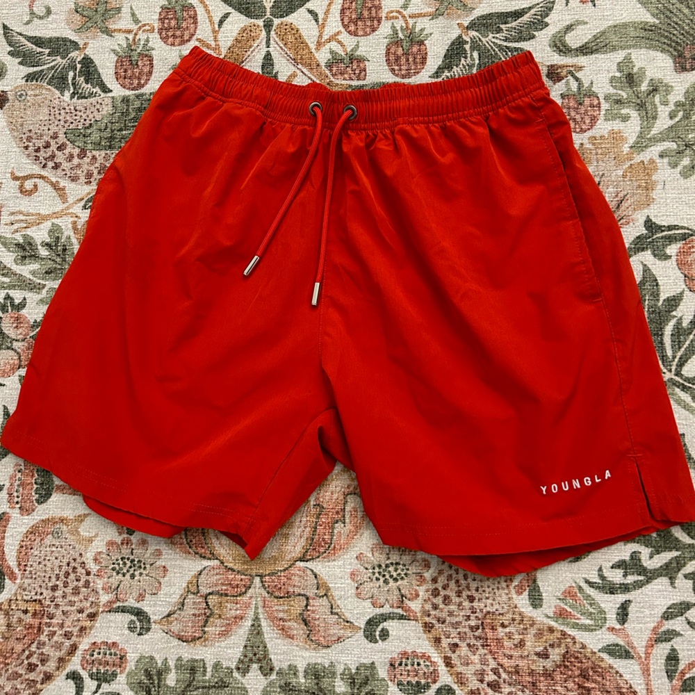 YoungLA, red swim trunks, size XL.